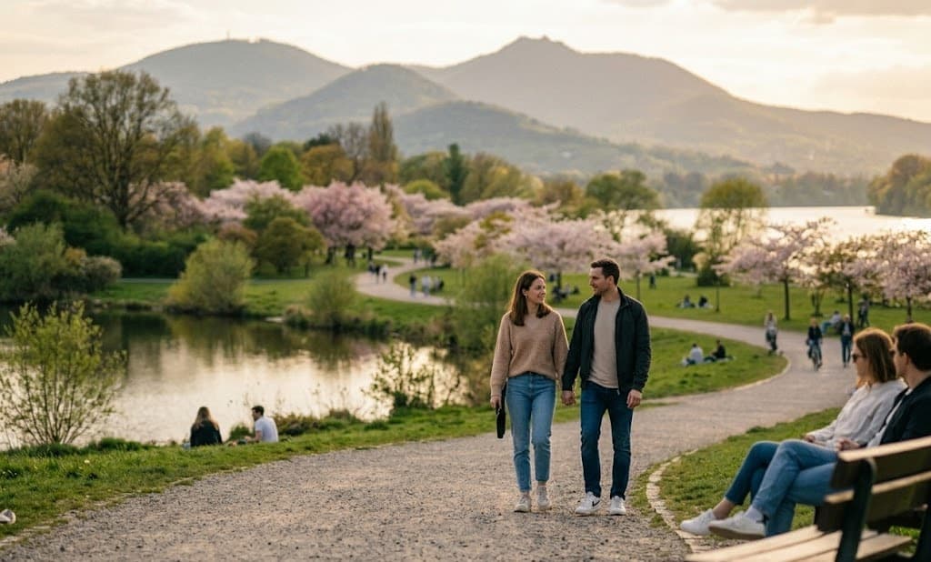 Fotograf Bonn — Rheinaue Park bei goldenem Nachmittagslicht