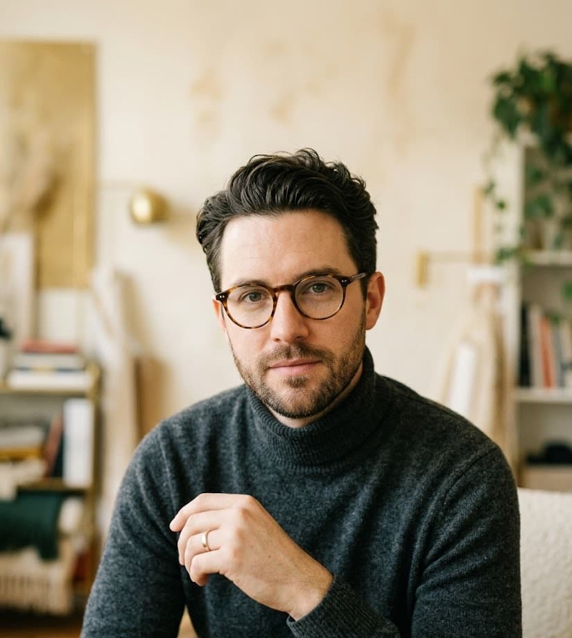 Tech-Branche — Mann mit Brille im Rollkragen