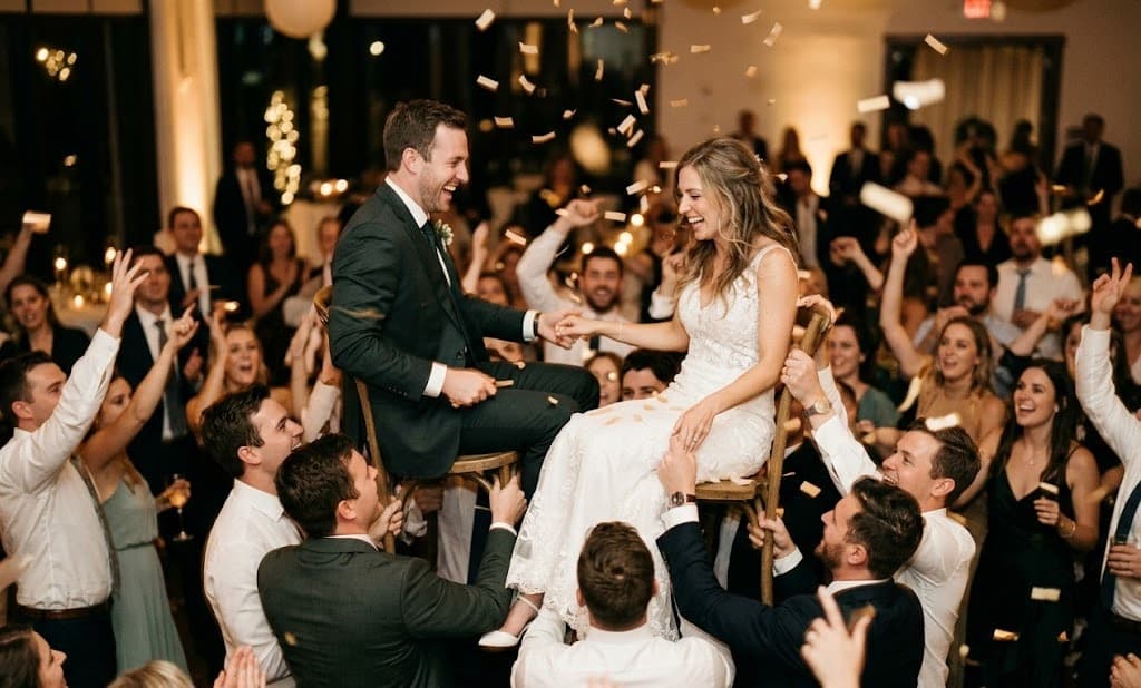 Hochzeitstanz-Szene mit Confetti und Motion-Blur