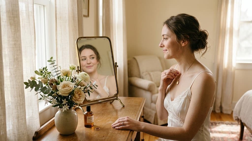 Braut beim Getting-Ready im sanften Morgenlicht